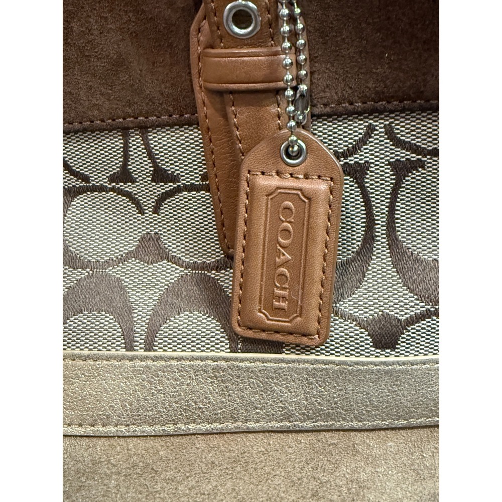 Coach Hampton Stripe Signature Jacquard Suede Leather Tote Bag Brown F11529 - Picture 2 of 8